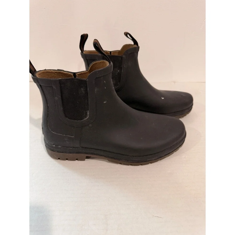 LL Bean Wellie Chelsea Rain Boots Womens 9 Black Rubber Ankle Booties